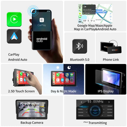Przenośny system nawigacji z CarPlay i Android Auto | 7 cali | Bluetooth | Nadajnik FM | Aux
