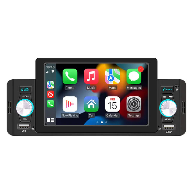 1 DIN 5" Car Stereo with CarPlay and Android Auto